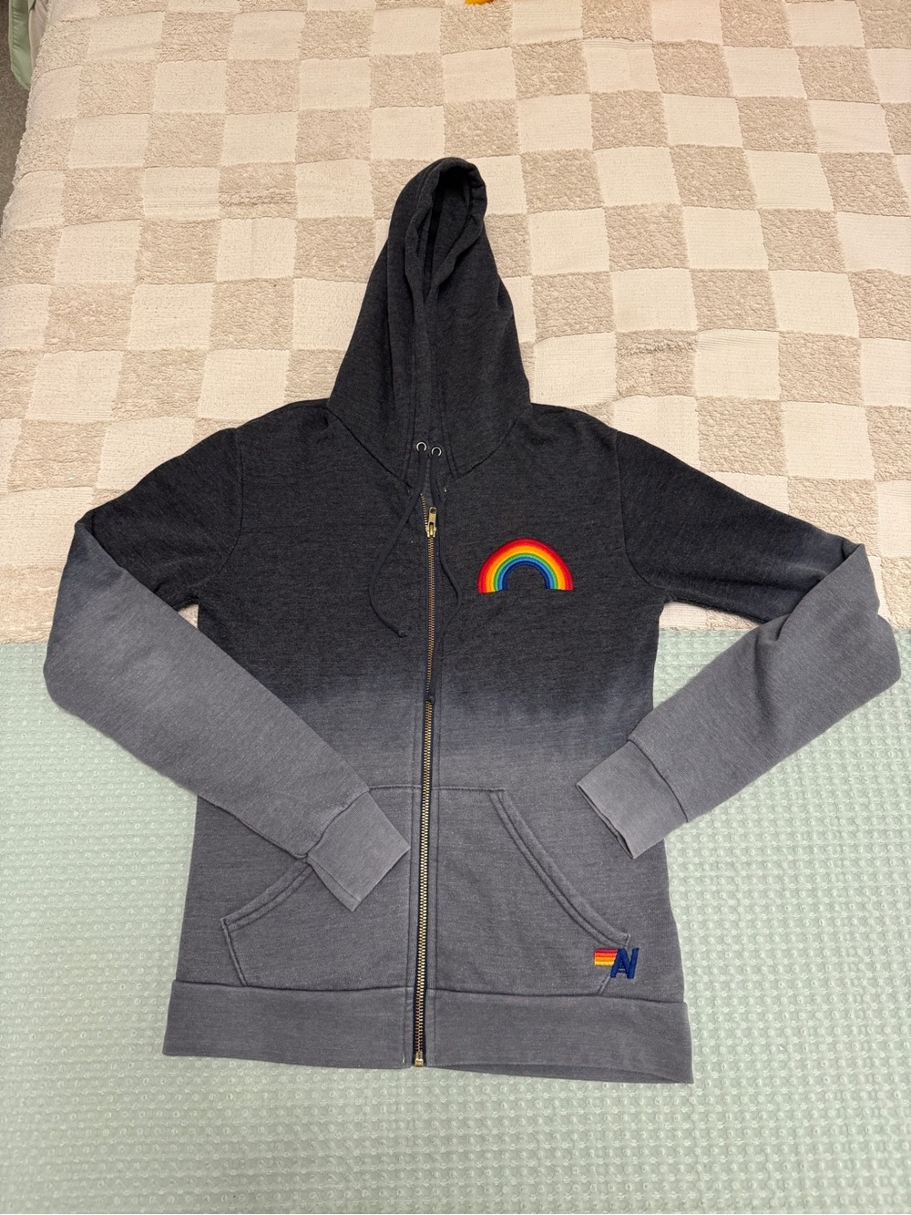 NWOT Aviator Nation Faded Rainbow embroidery zip-up hoodie XS